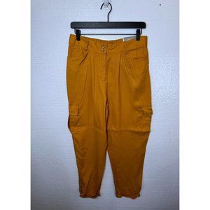Chico's Womens Sz 1 8 New Orange Ankle Cuffed Cargo Pants Elastic Waist Pockets